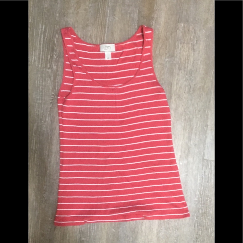 Ann Taylor LOFT tank top L large red white stripes